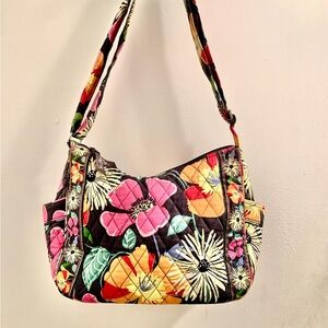 Vintage Vera Bradley Quilted Floral Shoulder Bag in Black, Pink & Yellow
